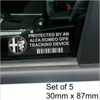 5 x Alfa Romeo GPS Tracking Device Security WINDOW Stickers 87x30mm-Spider,GTA,-Car,Van Alarm Tracker